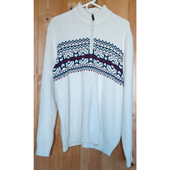 VTG IZOD Sweater Mens Large Fair Isle Nordic Design Grandpa Sweater Y2K Ski Warm - Picture 1 of 4